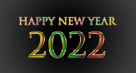 happy new year 2022, clean banner with colorful numbers with gold borders