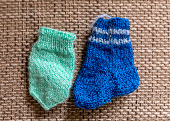beautiful, variegated small children's socks, handmade, wool yarn, knitted texture