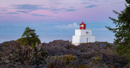 Fototapeta na wymiar Amphitrite Point Lighthouse at sunrise