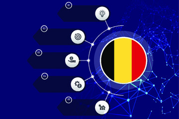 Belgium circle flag with business infographic flat