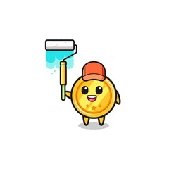 the medal painter mascot with a paint roller