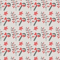 Xmas candy stick with bow and autumn branches