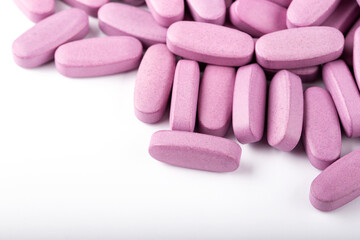 Obraz na płótnie Canvas Group of medical pills on white background. Antidepressant drugs meds.
