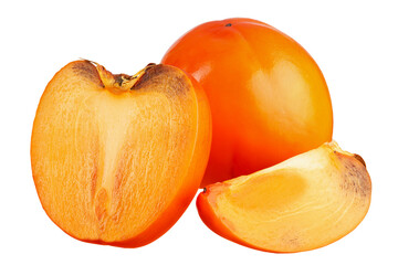 Ripe orange persimmon fruit isolated on white background.