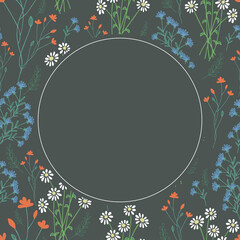 Round frame with field colors. Design invitation. Background for saving date and congratulations. Greeting cards with colors.