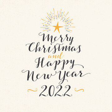 Handmade style greeting card - Merry Christmas and Happy New Year 2022 - Vector EPS10.