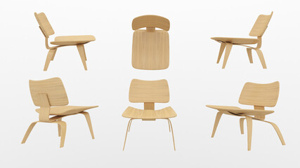 Arm chair on white background, top view, side, 3d rendering