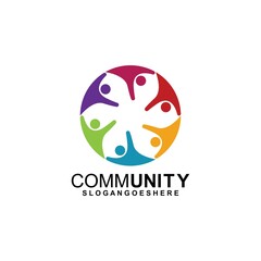 Community logo icon design with colorful people in a circular shape. Symbol of teamwork, solidarity human concept vector illustration, company branding, discussion forum, social network, team