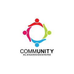 Community logo icon design with colorful people in a circular shape. Symbol of teamwork, solidarity human concept vector illustration, company branding, discussion forum, social network, team