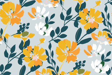 delicate beautiful feminine seamless pattern with wildflowers