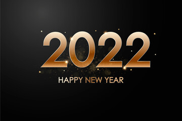 Happy new year 2022. Luxurious white numbers and gold splash. Greeting card design template. Party poster, banner for invitation gold glittering stars confetti glitter decoration. Vector background
