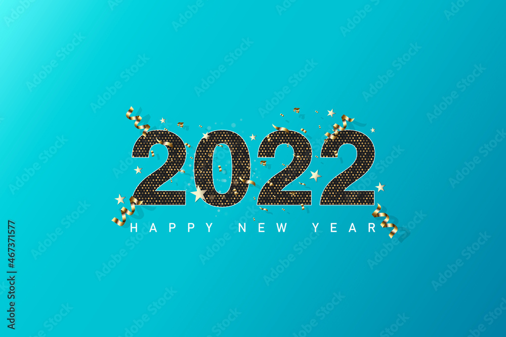 Wall mural happy new year 2022. luxurious white numbers and gold splash. greeting card design template. party p