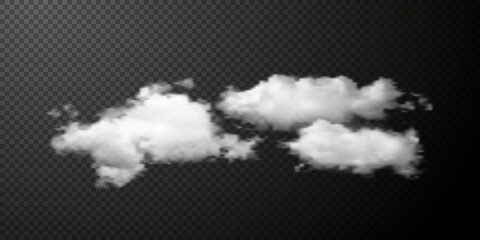 White smoke puff isolated on transparent black background. PNG. Steam explosion special effect. Effective texture of steam, fog, cloud, smoke png. Vector illustration	