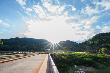 Landscape view of mountains and river of Sapan Village At nan Thailand.Sapan is Small and tranquil Village in the mountain.Thailand destination travel
