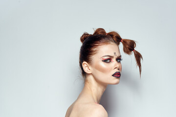 beautiful woman posing scorpio sign on forehead cosmetics studio model