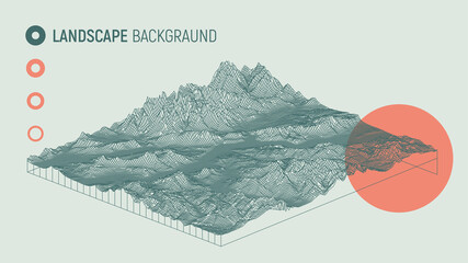 Abstract landscape background. Mesh structure. Polygonal wireframe background. 3d isometric vector illustration