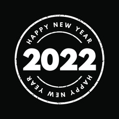 2022 Happy New Year stamp concept, celebration word cloud greeting card
