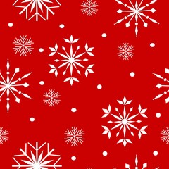 Naklejka na ściany i meble Snowflake vector pattern. Red seamless snowflake pattern. Holiday banner with snow elements. Freezing cold symbols. Craft paper. Christmas wrapping paper. Background for the website.