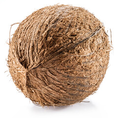 Coconut -large brown tropical fruit isolated on white background.