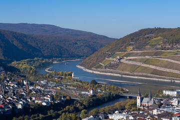 View of the city of Bingen am Rhein / Germany and the Rheingau 
