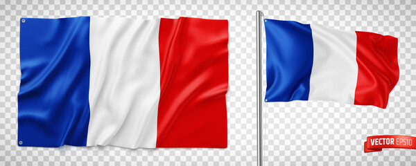 Vector realistic illustration of french flags on a transparent background. - 467380330