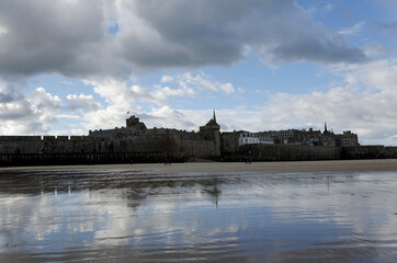 Town of Saint-Malo, a touristic icon in Brittany, seascape