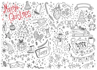 Set of Christmas drawings - hand drawn vector doodles