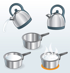 various kettles and pots icons