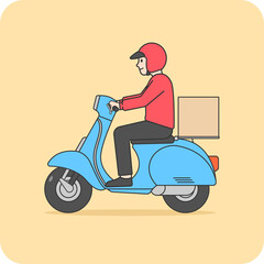 Fototapeta na wymiar Delivery man with a motorcycle scooter, 2D character activity, illustration design and isolated background.