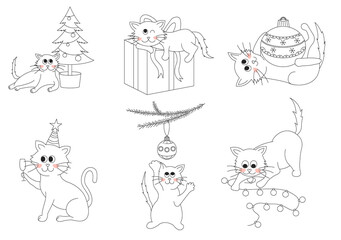 Drawing Christmas cats. Characters cute cats