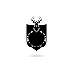 Head of deer on shield icon with shadow