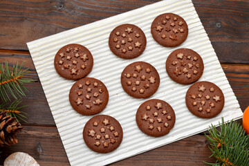 chocolate chip cookies for Christmas table close-up