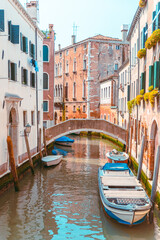 view of venice city grand canal with boats