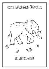 Coloring book Elephant for kids. Black and white, made in vector.