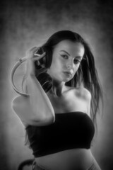 Naklejka premium Portrait shot of a pretty young woman in RGB colors.