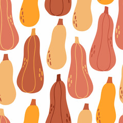 seamless pattern with pumpkins in flat style. pumpkins with texture. vector illustration isolated on white background. design for fabric.