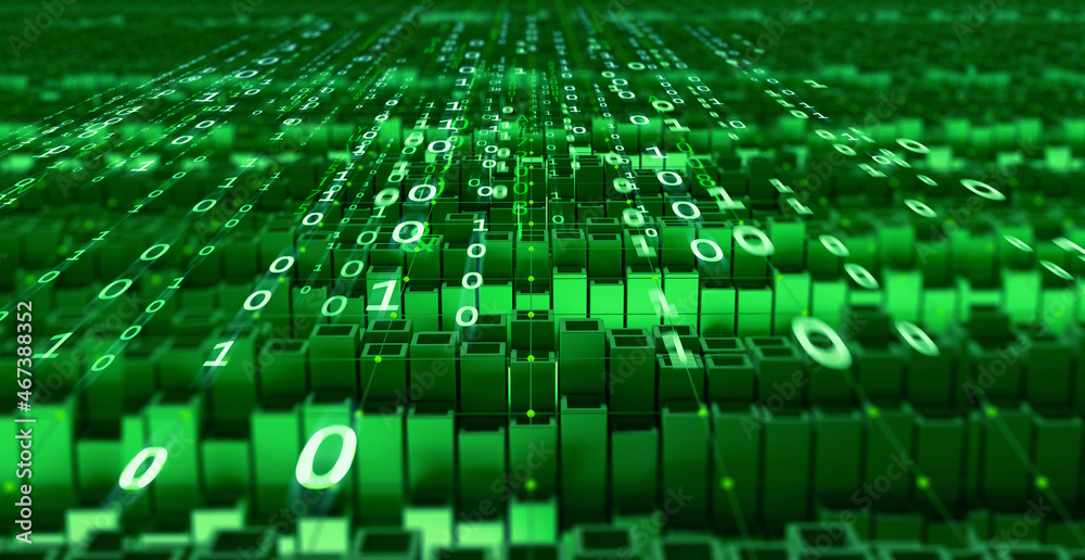 Fototapete Cyber technology 3D illustration. Digital data field and binary code elements. Futuristic cyberspace of global computer networks