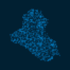 Fototapeta na wymiar Republic of Iraq dotted glowing map. Shape of the country with blue bright bulbs. Vector illustration.