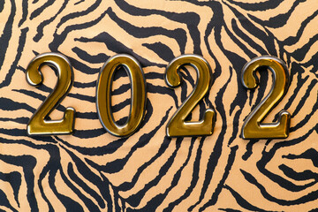 Number 2022 on Tiger Cloth,  flat lay. Symbol 2022 Tiger