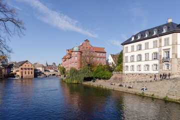 France, Strasbourg, old buildings at riverside