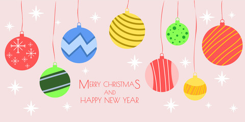 Christmas and Christmas balls, garlands and decorations