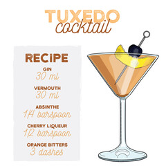 Tuxedo Cocktail Illustration Recipe Drink with Ingredients