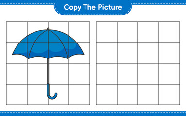 Copy the picture, copy the picture of Umbrella using grid lines. Educational children game, printable worksheet, vector illustration