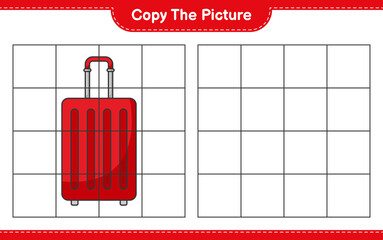 Copy the picture, copy the picture of Travel Bag using grid lines. Educational children game, printable worksheet, vector illustration