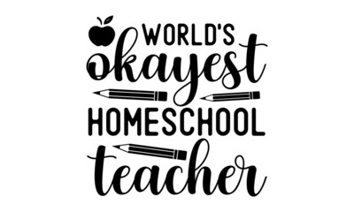 Vector Home School calligraphy lettering on isolated background. Studying at home online. Illustration education emblem, Design Card Cover Sign School Quotes Mom Teacher