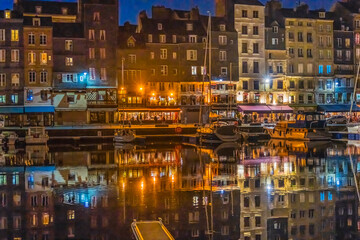 Night Boats Waterfront Reflection Inner Harbor Honfluer France