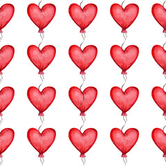 Seamless pattern with red heart shaped balloons. Valentines Day Pattern. 
