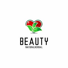 vector illustration of herbal logo, green leaf and love symbol vector