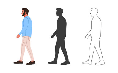 People. Walking young guy. People drawn in a flat cartoon style. Vector illustration