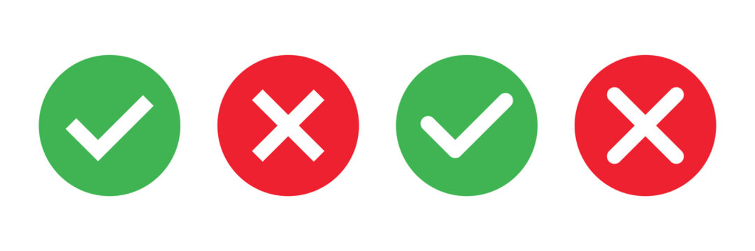 Check mark and cross button icon set Royalty Free Vector